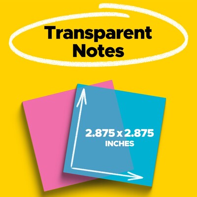 Post-it Transparent Pop-up Super Sticky Notes Combo Pack, 2 x 2, Assorted Colors, 30 Sheets/Pad, 2