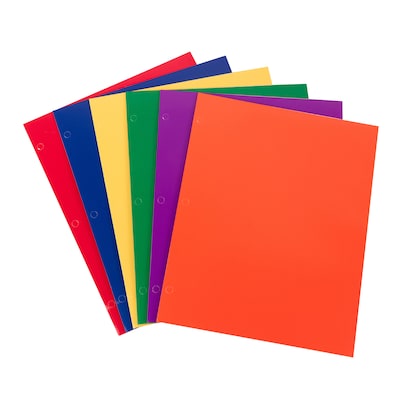 C-Line 3-Hole Punched 2 Pocket Paper Folder, Assorted Primary Colors, 50/Pack (CLI06400DS)
