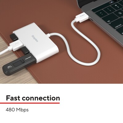 Staples TECH 4-Port USB 2.0 Hub, White (ST62376)