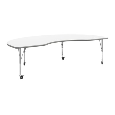 Flash Furniture Wren Kidney Activity Table, 96 x 48, Height Adjustable, White Top/Silver Frame (XUA4896KDWHTPC)