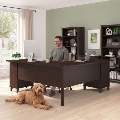 Bush Home Somerset 72" W L Shaped Office Desk with Storage, Mocha Cherry (WC81810K)