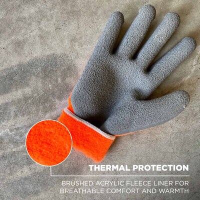Ergodyne ProFlex 7401 Winter Work Gloves, Fleece Lined, Latex Coated Palm, Orange, XL, 144 Pairs (17895)