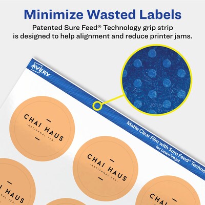 Avery Laser/Inkjet Round Multipurpose Labels, 1.5" Dia.,  Clear, 20 Labels/Sheet, 10 Sheets/Pack (94506-CMF10)