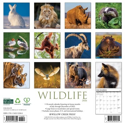 2026 Willow Creek Wildlife 12 x 12 Monthly Wall Calendar (53300)