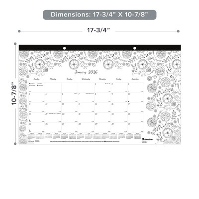 2026 Blueline DoodlePlan 10.875 x 17.75 Monthly Desk Pad Coloring Calendar, Black/White (C2917001)