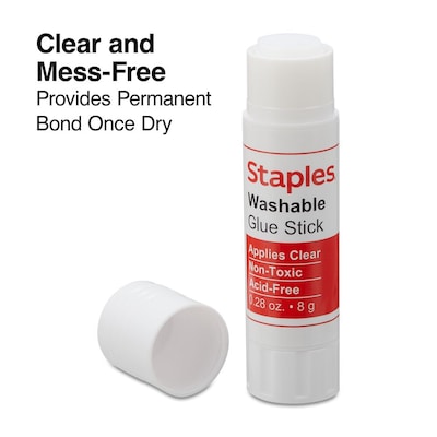 Staples Washable Glue Sticks, Clear, 8 g, 36 Pack – Bulk Easy-Clean Adhesive for Classrooms & Craft Use