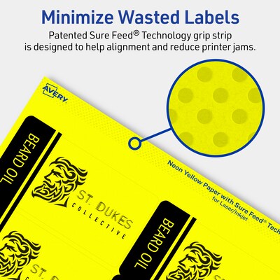 Avery Rectangle Multipurpose Labels, 2" x 3.75", Neon Yellow, 80/Pack (94240)