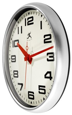 Infinity Instruments Lexington Ave Wall Clock, 15", Silver w/ Red Hands