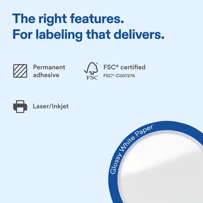 Avery Square Laser/Inkjet Multipurpose Labels, 2 x 2, White, 20 Labels/Sheet, 100 Sheets/Pack (19479311206)