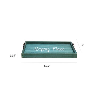 Elegant Designs Happy Place Decorative Wood Serving Tray w/ Handles, 15.50 x 12, Blue Wash (HG20