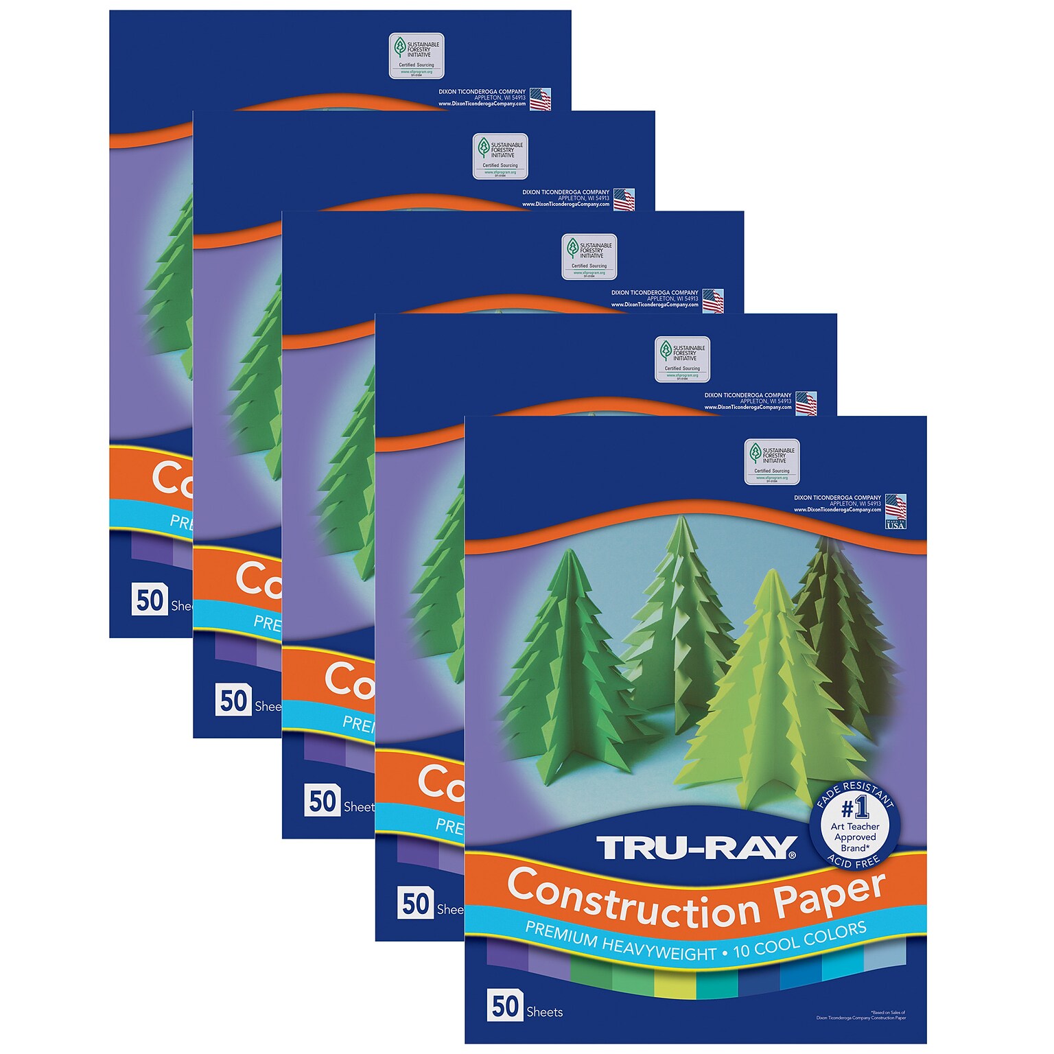 Tru-Ray 9 x 12 Construction Paper, Cool Assorted, 50 Sheets/Pack, 5 Packs/Bundle (PAC102942-5)