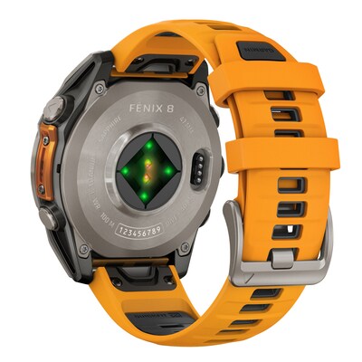 Garmin fenix 8 AMOLED Multisport GPS Watch, 47-mm, Titanium Stainless Steel Bezel with Orange/Graphite Band (010-02904-10)