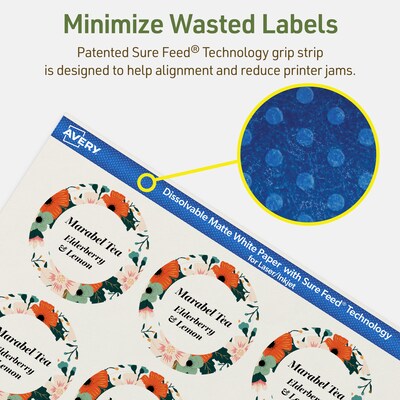 Avery Dissolvable Circle Multipurpose Labels, 2" Dia., Off-white, 120/Pack (94501)