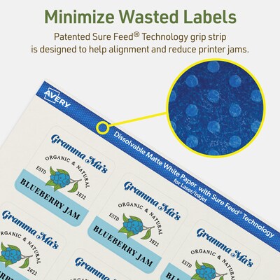 Avery Dissolvable Square Multipurpose Labels, 2-1/8" x 2-1/8", Off-white, 120/Pack (94105)
