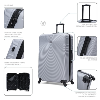 DUKAP Inception 33.86" Hardside Suitcase, 4-Wheeled Spinner, TSA Checkpoint Friendly, Silver (DKINC00XL-SIL)