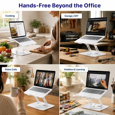 Uncaged Ergonomics Adjustable Swivel Laptop Stand for Desk, Steel, 360° Rotation, Up to 16", White