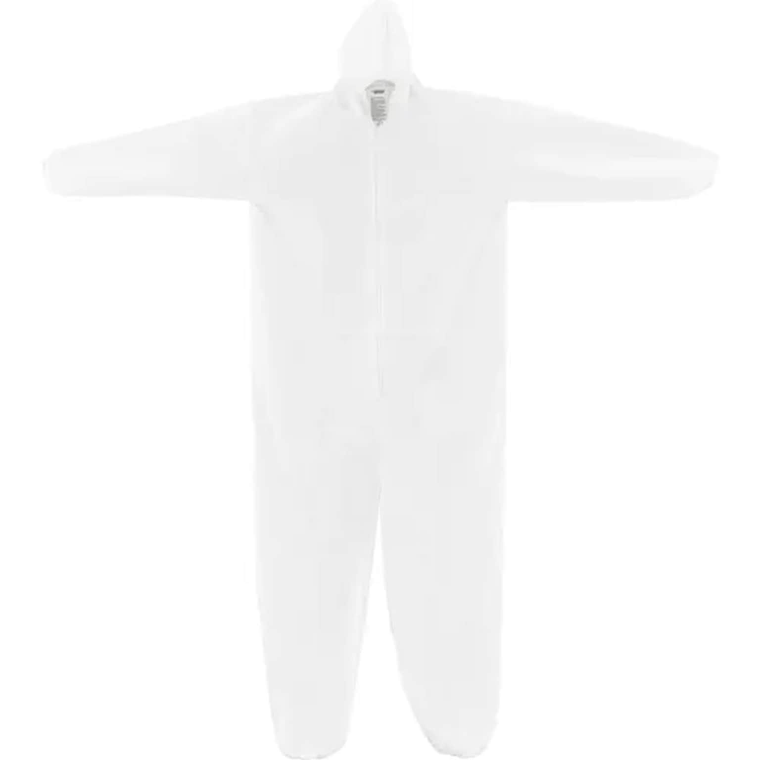 Global Industrial Disposable Microporous Coverall Elastic Wrists/Ankles & Hood WHT Med 25/Case (708190M)