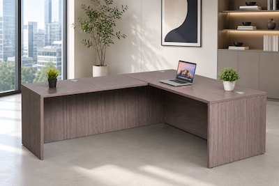 Boss Office Products 30 Office Desk with Return, Driftwood (GROUPA26-DW)