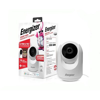 Energizer White Smart 2K Indoor Pan & Tilt Wired Motion Tracking Cam