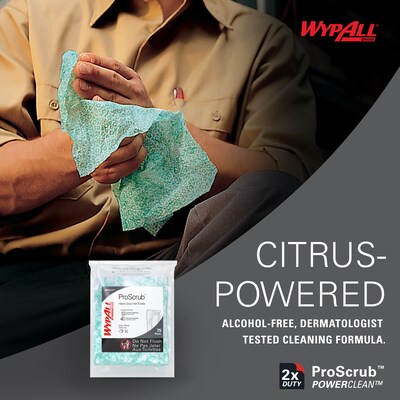 WypAll PowerClean ProScrub Fabric Cleaning Wipers, 9.5", Green, 75 Wipers/Box, 6/Carton (91367)