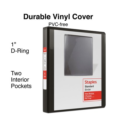 Staples Standard 1" 3-Ring View Binders, Black, 12/Carton (26431CT)