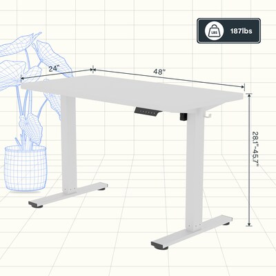 FlexiSpot E2 48''W Electric Adjustable Standing Desk, White (E2W4824W)
