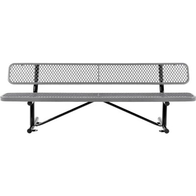 Global Industrial 8 Outdoor Steel Bench w/ Backrest, Expanded Metal, Gray (277155GY)