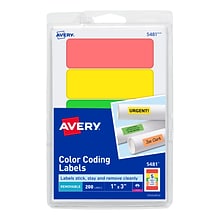 Avery Laser Color Coding Labels, 1 x 3, Assorted Colors, 5/Sheet, 40 Sheets/Pack (5481)