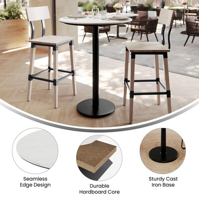 Flash Furniture Acadia 31.25" Round Wooden Dining Table with Round Base, White Faux Marble/Black Base (STRD31WMATR18B)