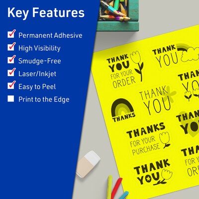 Avery Laser/Inkjet Multipurpose Rectangle Labels, 8.5 x 11, Neon Yellow, 80/Box (94269)