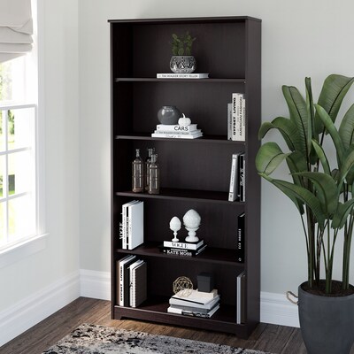 Bush Furniture Cabot 66H 5-Shelf Bookcase with Adjustable Shelves, Espresso Oak Laminated Wood (WC3