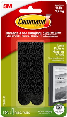 Command Large Hanging Strips, 16 lb., Black, 4/Pack (17206BLK-ES)