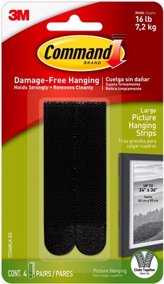 Command Large Hanging Strips, 16 lb., Black, 4/Pack (17206BLK-ES)