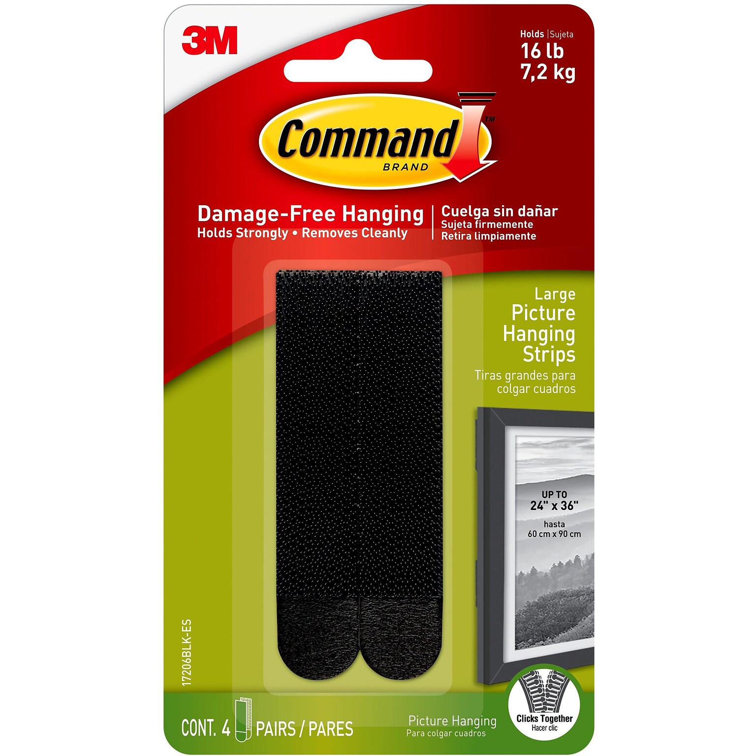 Command Large Picture Hanging Strips, Black, 4 Sets (17206BLK-ES)