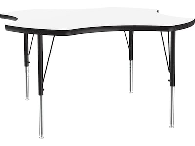 Correll 48 Clover-Shaped Activity Table, Height-Adjustable, Frosty White/Black (A48DE-CLO-80)