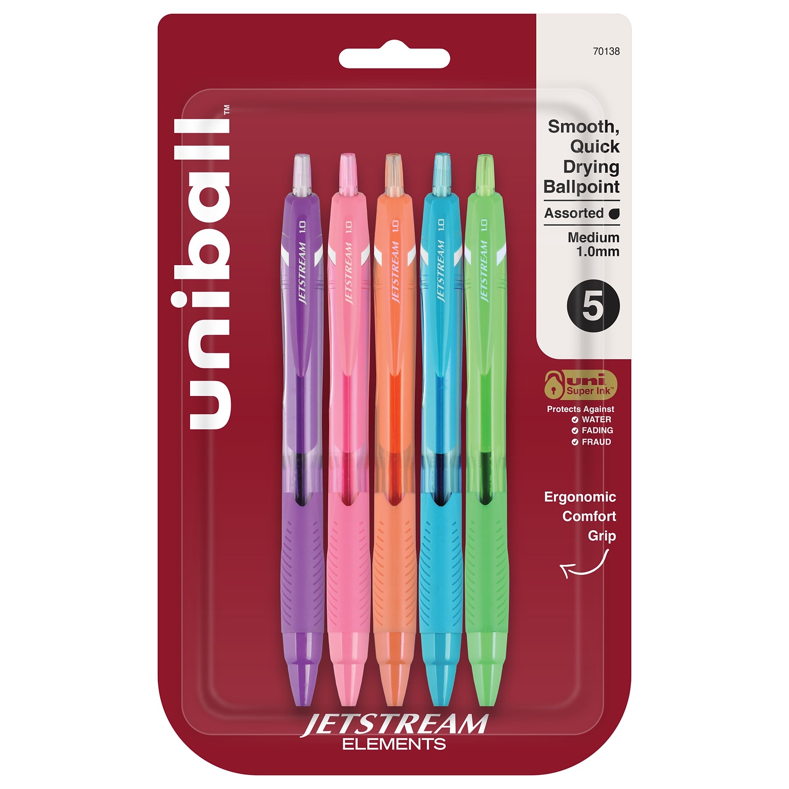 uni-ball Jetsream Elements Ballpoint Pens, Medium Point, 1.0mm, Assorted Ink, 5/Pack (70138)