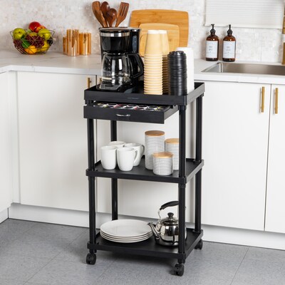 Mind Reader 3-Shelf Plastic Rolling Utility Cart, Black (CARTCOFF-BLK)