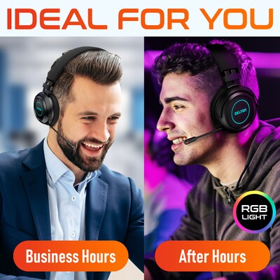Delton G520 Wireless Noise Canceling Bluetooth Stereo Business/Gaming Over-the-Ear Computer Headset,