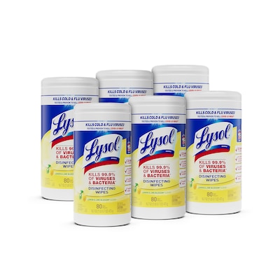 Lysol Disinfecting Wipes, Lemon & Lime Blossom, 80 Wipes/Canister, 6 Canisters/Carton (1920077182CT)