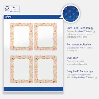 Avery Rectangle Multipurpose Labels, 4" x 3-1/3", White, 40/Pack (19479370488)