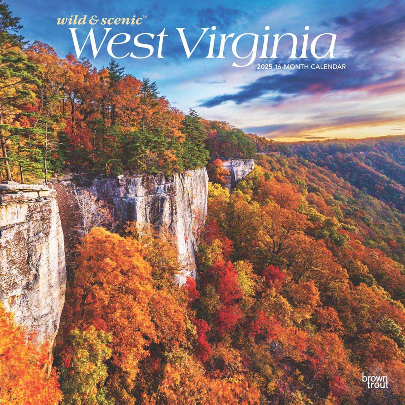 2025 BrownTrout West Virginia Wild & Scenic 12 x 12 Monthly Wall Calendar (9781975475918)
