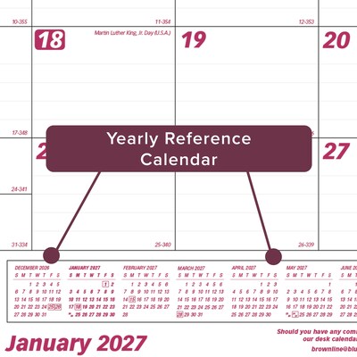 2027 Brownline Classic 22" x 17" Monthly Desk Pad Calendar, White/Burgundy (C1731-27)