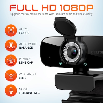 Delton 20X/C24 Wireless Noise Canceling Bluetooth Computer Headset and 1080p Webcam Bundle, USB-A, Black (DBTHEAD20XBNDL)