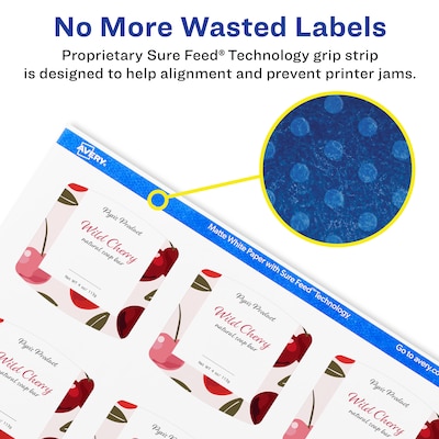 Avery Laser/Inkjet Multipurpose Labels, 2.1875"  x 2", Matte White, 600/Box (94124)
