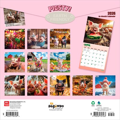 2026 BrownTrout Pigsty 12 x 12 Monthly Wall Calendar (9798330707263)