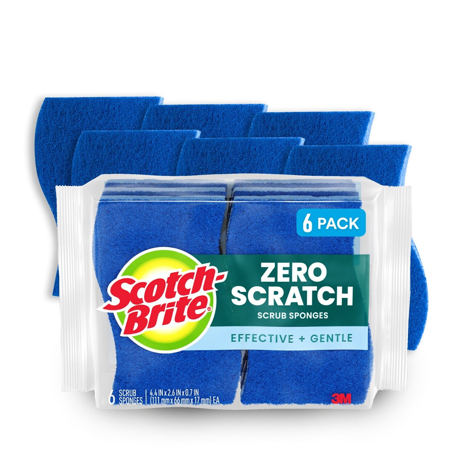 Scotch-Brite Zero Scratch Scrub Sponge, Blue, 6/Pack (526-5)