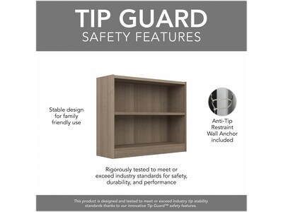 Bush Furniture Universal 30"H 2-Shelf Bookcase with Adjustable Shelf, Ash Gray Laminated Wood (WL12426)