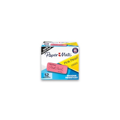 Paper Mate Pink Pearl Block Erasers, Pink, Dozen (70521)