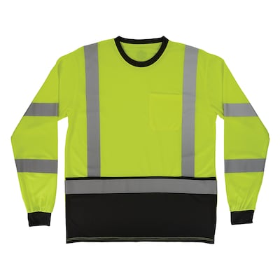 Ergodyne GloWear 8369BK High Visibility Long Sleeve Black Bottom T-Shirt, ANSI Type R Class 3, Lime, Large (22204)