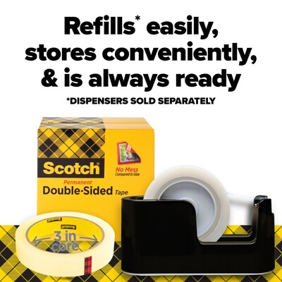 Scotch Permanent Double Sided Tape Refill, 0.75" x 36 yds., 3" Core, Clear, 2/Pack (665-2P34-36)